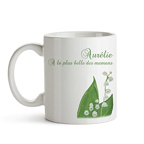 CADEAUX.COM - Mug Personnalisé En Céramique - Muguet/Message + Prénom - Résiste Au Micro-ondes Et Lave Vaisselle - Idée Cadeau Personnalisé