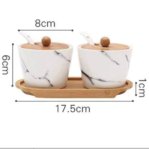 Pots à épices en verre, Pots à épices avec étiquette Ensemble de pots d'assaisonnement en céramique marbrée créative japonaise, boîte d'assaisonnement de cuisine, plateau en bois, couvercle en bois, h