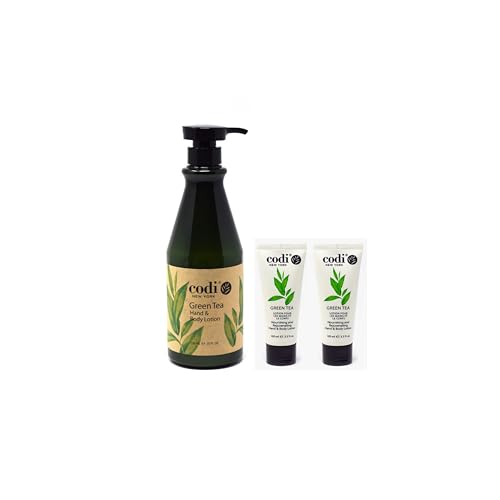 CodiNCodi Hand & Body Lotion Green Tea 750 ml Bottle and 2 Tubes Professional Size Moisturizer with Natural Extracts Hydrating Non-Greasy Formula for All Skin Types