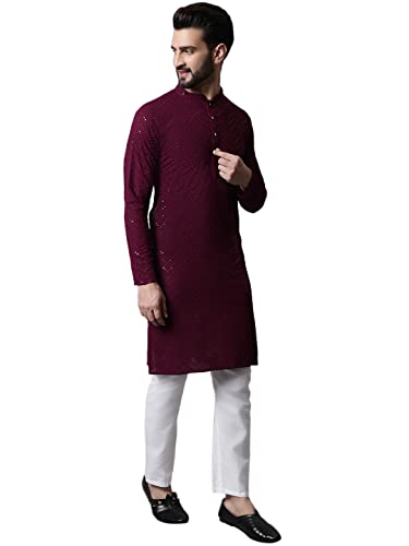 Image of Jompers Men Embroidered Sequinned Kurta with Churidar (Purple, XL)