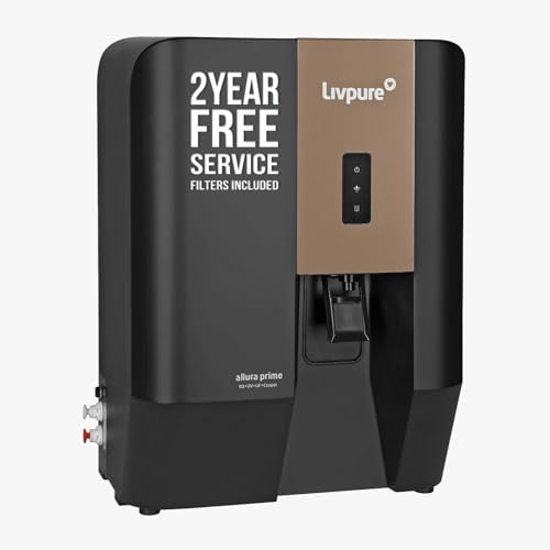 Livpure Allura Prime Water Purifier RO+UV+UF+Copper+Alkaline | Zero Cost for 2 Yrs - Filters Included | 10 Stage Advanced Purification | In Tank UV Sterilisation | 7 Ltr