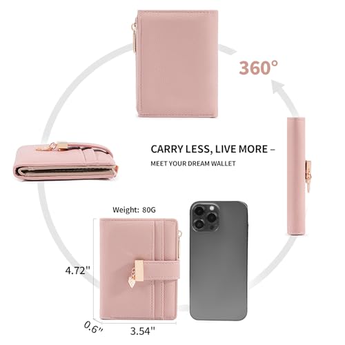 Image of Pomelo Best Small Wallet Women Bifold Soft Leather Card Holder with ID Window Zipper Coin Pocket Wallets for Women Pink