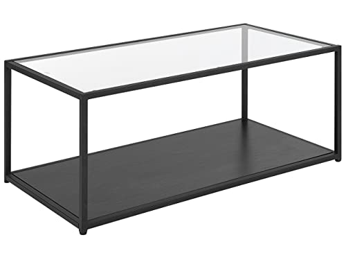 Mesa de centro tablero de cristal marco de metal negro 100 x 54 cm sala de estar minimalista moderna rectangular Medora
