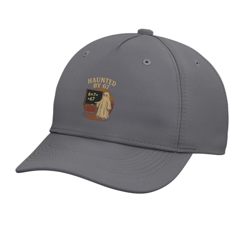 Haunted by 67 Ghost Math Joke Student Halloween Nerd Teacher Adjustable Printed Baseball Hat, Slate Grey