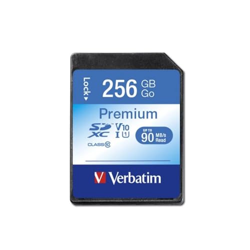 Verbatim Scheda di memoria SDXC Premium U1-256 GB - Scheda SD per video Full HD - scheda con protezione scrittura integrata - Scheda di memoria nera - Scheda SD per fotocamera, PC ecc.