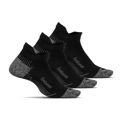 Feetures Plantar Fasciitis Relief Sock Light Cushion No Show Tab - Targeted Compression Sock for Women & Men - Medium Black (3 Pair)