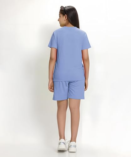 Image of KYDA KIDS Girls 100% Cotton Bio Washed Printed T-Shirt and Shorts Co-ords Clothing Set | Premium Soft & Breathable Summer Casual Comfort Outfit for Girls