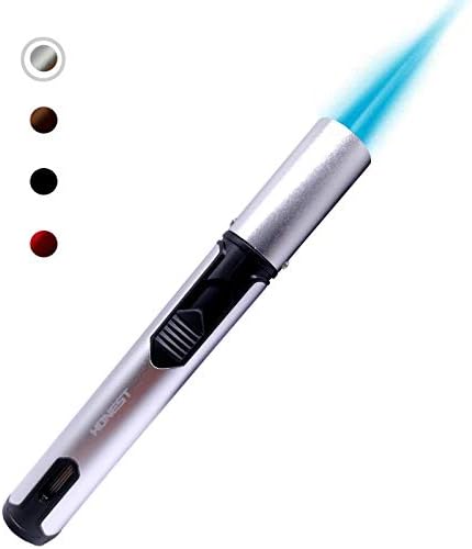 JUN-L Refillable Butane Torch Lighter Adjustable Flame Lighter Jet Camping Lighter for Desserts, Creme Brulee, Welding, BBQ and Baking -Silver (Butane Gas Not Included)