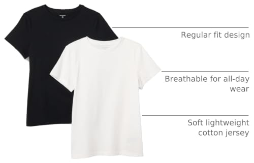 Amazon Essentials Women's Relaxed-Fit 100% Cotton Short-Sleeve Crew Neck T-Shirt, Black/White, X-Large by Amazon Essentials - Used condition - Image 4