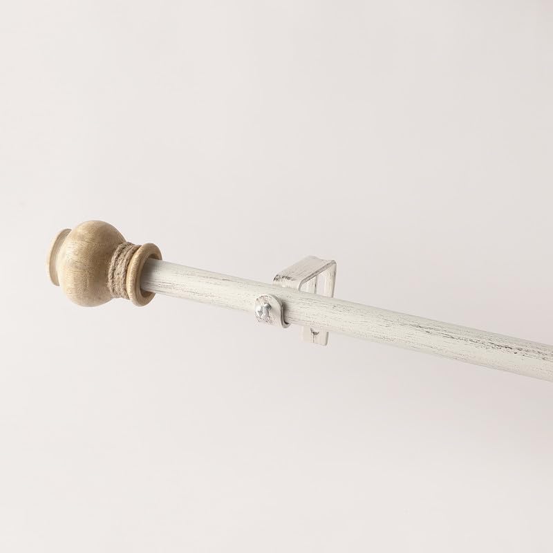 Wood Curtain Rods for Windows, 3/4 inch Diametere Adjustable Drapery Rods 66"-120", white curtain rods, expandable curtain rod, Heavy Duty Single Curtain Rods for Bedroom Kitchen Window