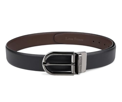 Image of LOUIS STITCH Men's Italian Leather Reversible Belt 1.25 inch (35mm) Handcrafted Formal Waist Strap Officewear Men Gents Boys (Black /Brown) (BE-DCGB)