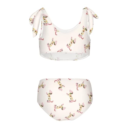 Toddler Girls Bikini Set Cute Dachshund Swimsuits Kid Bowknot Swimwear 2 Piece Bathing Suit 3-12T2