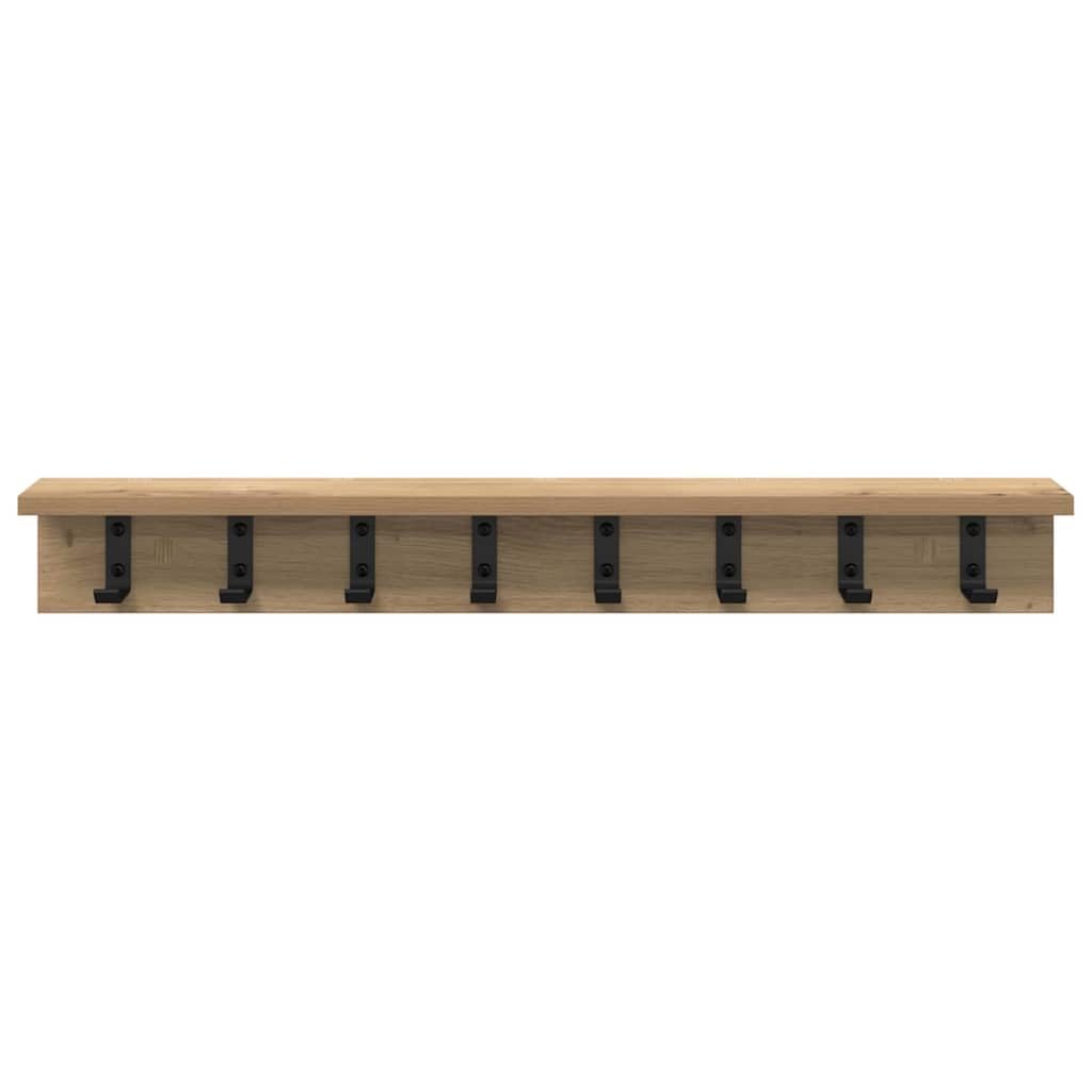 Wandgarderobe Artisan-Eiche 80 cm, Modernes Garderobenpaneel mit Haken und Ablage aus Holzwerkstoff, Wandmontiertes Wandregal für Flur, Diele und Eingangsbereich