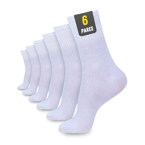 POPYS Calcetines de tenis corte medio para hombre 6 Pares Blanco 40-46