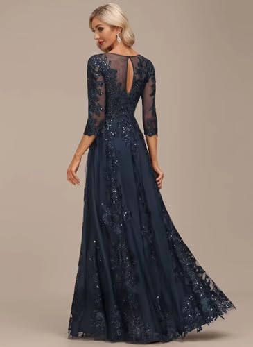 Lace Mother of The Bride Dress Long for Wedding Party Guest 3/4 Sleeves Formal Evening Gown JH0282