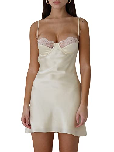 Image of Women's V Neck Adjustable Spaghetti Straps Sleeveless Sexy Backless Dress Y2k Lace Dresses Party Clubwear