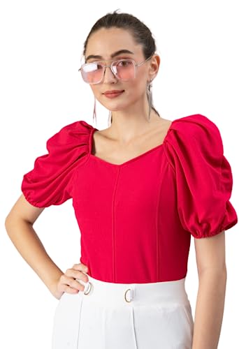 Image of IUGA Casual Women Puff Sleeve Sweetheart Neck Crop Top