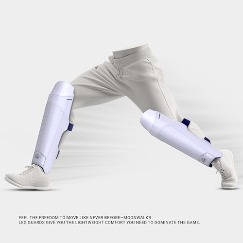 moonwalkr Cricket Leg Guard 2.0 Protective Gear for Unisex of Batter's Height (6'3"-6'6") Cricket Pads Batters Leg Guard & Perfect for Running Between Wickets (White, X-Large)