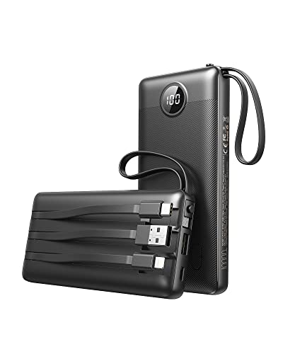 VEEKTOMX Cargador portátil USB C de 10000 mAh, batería Externa de Viaje con 5 Salidas y Pantalla LED para iPhone, iPad, Samsung y Otros Dispositivos Inteligentes, Color Negro