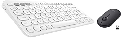 Image of Logitech K380 Wireless Multi-Device Bluetooth Keyboard (Off White)&Pebble M350 Wireless Mouse with Bluetooth or USB-Silent,Slim Computer Mouse with Quiet Click for Laptop,Notebook, PC and Mac-Graphite
