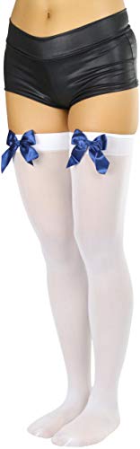 Image of ToBeInStyle Women's Opaque Long Thigh High Stockings w /Decorative Front Satin Bow