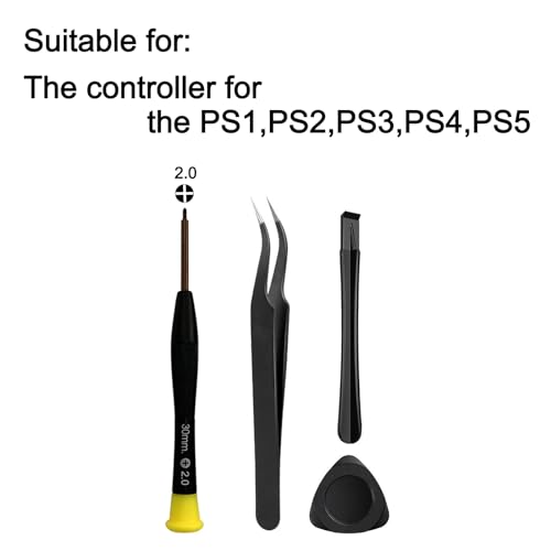 Image of Cleaning Repair Tool Kit for PS5, PS4, PS3, PS2, PS1 Playstation Controller with Paddles, Crossed Screwdriver PH00(+2.0) with Tweezer, Plastic Safe Pry Bar, Triangle Paddle, Part Accessories(PS-4pc)