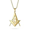 Bling Jewelry Black Oxidized Large Freemason Secret Society Square & Compass Masonic Symbol Pendant Necklace For Men Gold Plated Tone Stainless Steel With Bead Chain #1