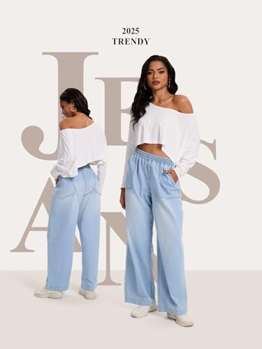 Wide Leg Jeans Woman High Waisted Pull On Baggy Jeans Casual Denim Pants with Pockets4