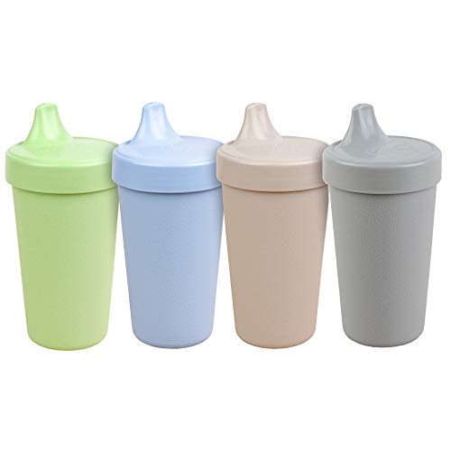 RE-PLAY 4pk - 10 oz. No Spill Sippy Cups for Baby, Toddler, and Child Feeding in Ice Blue, Leaf, Grey and Sand | BPA Free | Made in USA from Eco Friendly Recycled Milk Jugs | Eco