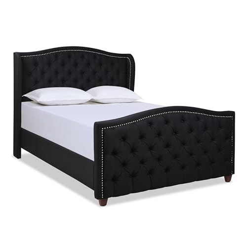 Jennifer Taylor Home Marcella Tufted Wingback Queen Bed Jet Black