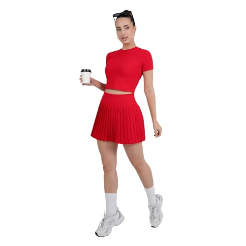 YITTY Active Saia feminina plissada de tênis com short embutido, Athleisure, elasticidade em 4 direç