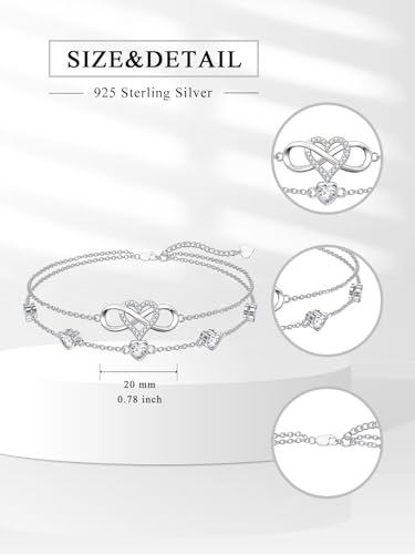 Image of Dorunmo 925 Sterling Silver Infinity Heart Birthstone Anklet Bracelets for Women Best Mother's Day Birthday Jewelry for Wife Girlfriend Mom Her