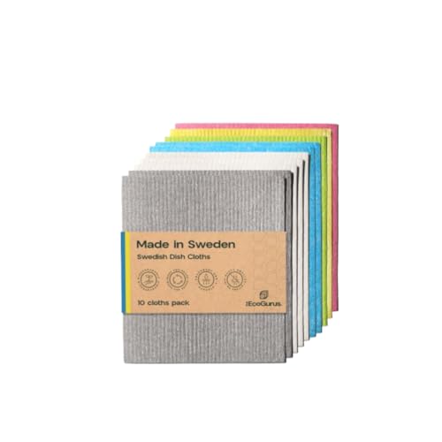 Original Swedish Dishcloth | Made in Sweden | 10 Reusable Cleaning Cloths | Biodegradable Cellulose Sponge for Kitchen & Bathroom | All Surfaces | Odour-Resistant Eco Cleaning | Multi-Coloured