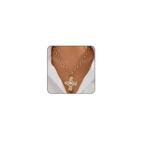 Chunky Necklace for Women Trendy Big Cross Necklace Large Cross Pendant Necklace Thick Bold Statement Necklaces for Women Chunky Jewlery