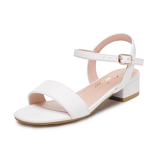 Athlefit Girls Sandals Open Toe Ankle Strap Low Heels Girl Dress - Main Image