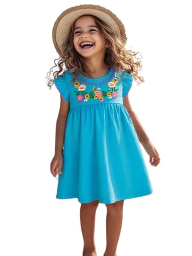 Image of HILEELANG Toddler Little Girl Summer Dress Sleeveless Cotton Casual Flower Shirt Playwear Jumper Skirt Sundress