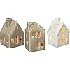Primitives by kathy set of 3 small house shaped stoneware candle holders  urban country home decor