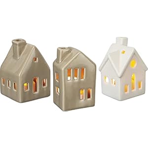 Primitives by Kathy Set of 3 Small House Shaped Stoneware Candle Holders Primitives by Kathy Set of 3 Small House Shaped Stoneware Candle Holders