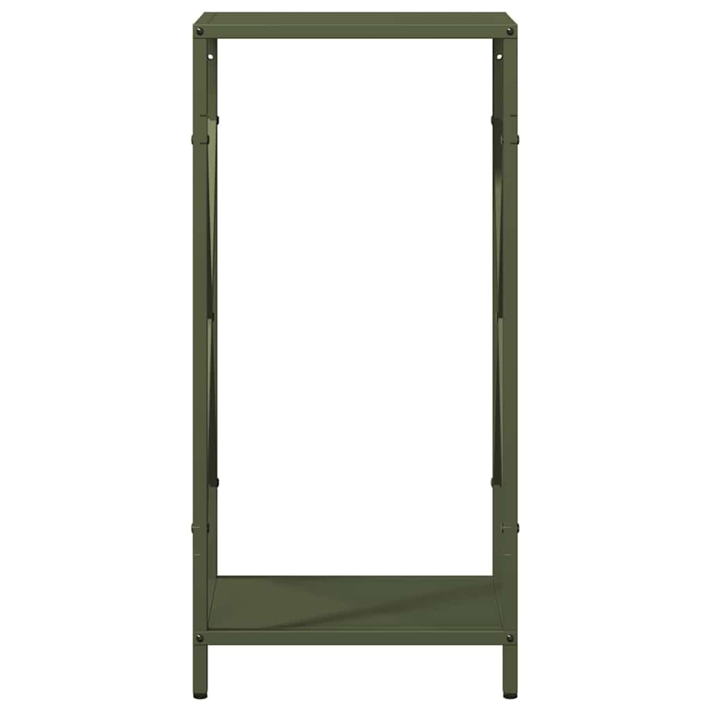 Brokky 864322 Rastrelliera per Legna da Ardere Verde Oliva 34x25x70 cm Legnaia da Esterno in Metallo, Ripiano per Legna da Ardere, Portalegna