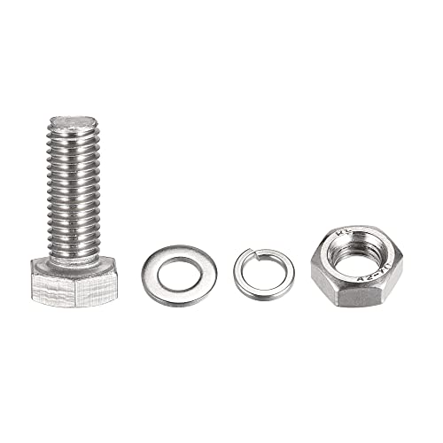 Image of uxcell M10 x 30mm Hex Head Screws Bolts, Nuts, Flat & Lock Washers Kits, 304 Stainless Steel Fully Thread Hexagon Bolts 8 Sets