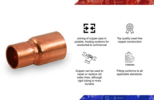 Supply Giant Gdsd3436 1/2" To 1/4" Copper Fitting Reducer With Male Sweat Connect And Female Sweat Socket #TOP1