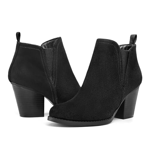 mysoft Women's Ankle Boots V Cut Side Elastic Panel Stacked Chunky Heel Booties with Side Zipper4