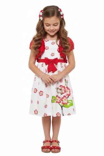 Image of ToBeInStyle Girls Two Piece Short Sleeve Dress and Matching Bolero Crop Cardigan Assorted Prints Cotton Blend Summer Outfit