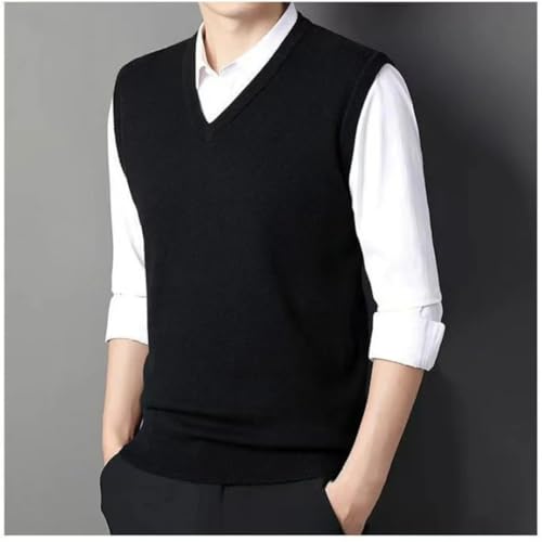 Men’S Fashion Solid Sweater Vest, V-Neck Slim Knitted Sleeveless Top, Spring Autumn Casual3