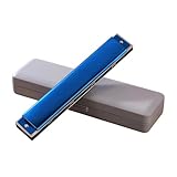 2024 Neue Tonart C-Mundharmonika diatonische Doppeltremolo-Mundharmonikas für Anfänger mit Hartschalenkoffer für Musikinstrumente Verkauf 24 Löcher klassische Mundharmonika(Blue)