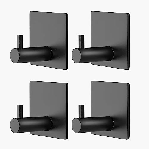 Image of Enclave Heavy Duty Adhesive Hooks, Stick on Wall Adhesive Hangers, Strong Stainless Steel Holder, Self Adhesive Hooks for Kitchen Bathroom Home Door Towel Coat Key Robe. (Cube RND Black, Pack of 4)