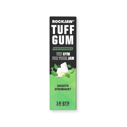ROCKJAW Tuff Gum Performance | Tough Jaw Training Gum | 40mg Caffeine | 40mg Taurine | B Vitamins | Aspartame Free Sugar-Free | 1350mg Xylitol | Hard Jawline Chewing Gum | 10 Pieces