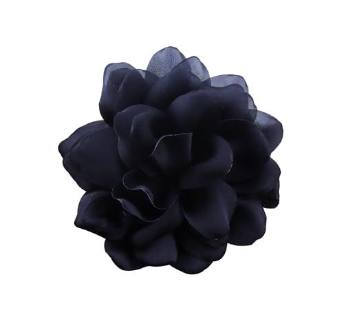 Image of Large Camellia Satin Fabric Flower Brooch Pins Hairpin for Women,ladies. (Black)