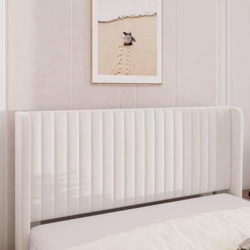 Image of HITHOS Frosted Solid Wood Modern Upholstered King Size Bed with Wingback Headboard | Wooden Double Bed Cot Palang Furture Without Storage (Cream)