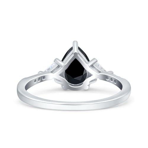Art Deco Pear Teardrop Natural Black Onyx Vintage Style Triangular Cubic Zirconia Wedding Engagement Ring Solid 925 Sterling Silver Gift For Her3
